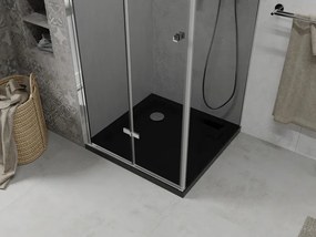 Mexen Lima, sprchový kút so skladacími dverami 80 (dvere) x 80 (stena) cm, 6mm šedé sklo, chrómový profil + slim sprchová vanička čierna + chrómový sifón, 856-080-080-01-40-4070