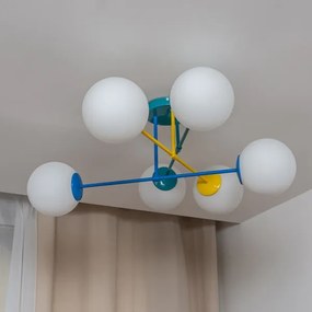 Prisadený luster MOON 6xE27/15W/230V tyrkysová/žltá/modrá