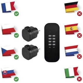 P0067 EMOS 3-set - diaľkovo ovládané zásuvky 2x, diaľkový ovládač 1x, vrátane batérie 1×3V CR2032, IP44, čierna