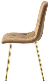 Set štyroch jedálenských stoličiek LIBRA zamatové, hnedé / zlaté nohy (4 ks)