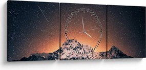 Obraz hviezdnej oblohy s horami (s hodinami) (90x30 cm)
