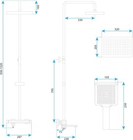 Rea Arlo, sprchový set s vaňovou výlevkou, zlatá matná, REA-P7441
