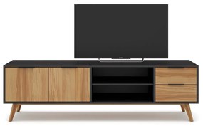 Čierny/prírodný TV stolík z borovicového dreva 180x53 cm Lavis – Marckeric