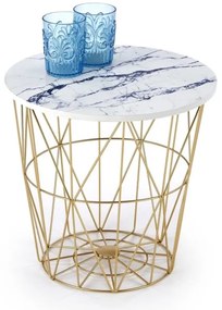 Konferenčný stolík HARISSA 41x42 cm zlatá/biely dekor mramoru