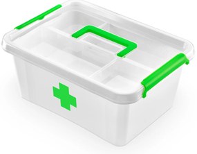 Lekárnička, úložný box na lieky s vnoreným organizérom, 2v1, s rukoväťou, antibakteriálna, 12,5 l