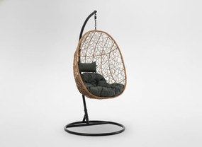 CH PRÍRODNÉ ZÁVESNÉ KRESLO, VANKÚŠ – TMAVOŠEDÁ, RÁM – ČIERNA 115 X 90 X 67 CM