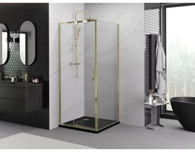 Mexen Exo, výklopný sprchový kút 90 x 90 cm, číre sklo, zlatá, 819-090-090-50-00