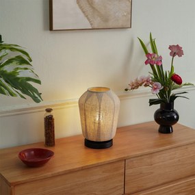 Japandi stolná lampa čierna s béžovým ľanovým tienidlom 21,5 cm - Nami