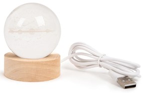 Svietiaca sklenená guľa Vesmír, USB, na drevenom podstavci