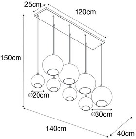 Závesné svietidlo mosadzné s modrým a zeleným sklom 8-žiarovkové - Sandra