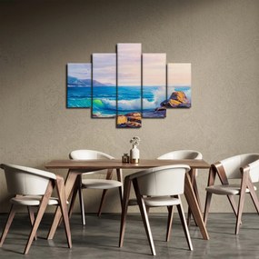 Obraz vĺn narážajúcich na útesy, olejomaľba (150x105 cm)