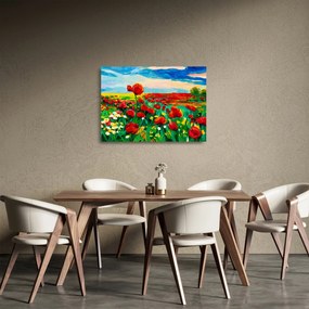 Sklenený obraz poľa s vlčími makmi (70x50 cm)
