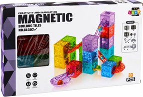 LEAN Toys Magnetické stavebné kocky – kocky, guľôčková dráha, farebné, 33 ks.