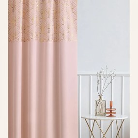Vzorovaný púdrovo ružový záves na zlaté kruhy 140 x 250 cm