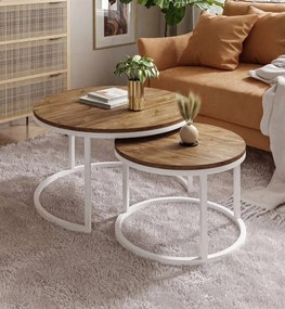 OKRÚHLY KONFERENČNÝ STOLÍK LEONARDO 2 v 1 DUB STIRLING + BIELY PODSTAVEC