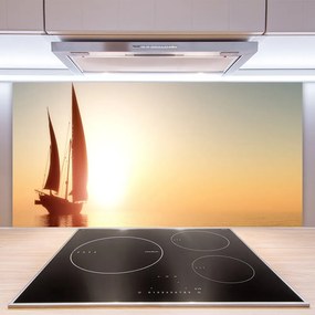 Sklenený obklad Do kuchyne Loďka more slnko krajina 140x70 cm