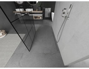 Mexen Kioto, priechodná sprchová zástena 100 x 200 cm, 8mm sklo číre/čierny vzor, 2x chrómová stabilizačná rozpera, 800-100-002-01-77