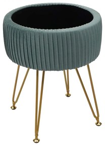 Taburetka s úložným priestorom K47- zamat, v45 x Ø35 cm - Zelená / zlatá