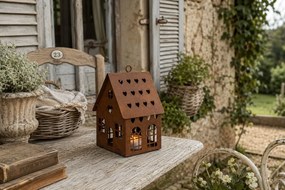Hrdzavý svietnik v tvare domčeka Rustic Charm - 12*12*18 cm