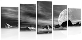 5-dielny obraz futuristická planéta v čiernobielom prevedení - 200x100