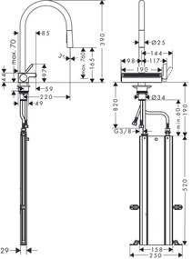 Hansgrohe Aquno Select M81, páková kuchynská batéria 170, vyťahovateľná sprška, 3jet, sBox, čierna matná, HAN-73831670