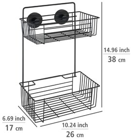 Čierna nástenná dvojposchodová polica do kúpeľne Wenko Vacuum-Loc® Pavia