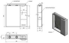 Aqualine, ZOJA/KERAMIA FRESH galérka s LED osvetlením, 60x60x14cm, pravá, dub platin, 45028