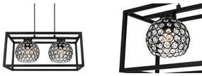 Závesné svietidlo Crystal Cage, 2x čierne krištáľové tienidlo v kovovom ráme