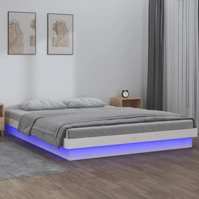 Posteľný rám s LED biely 140x190 cm masívne drevo