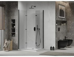 Mexen Lima Duo, sprchovací kút s 2-krídlovými skladacími dverami 80 (dvere) x 70 (dvere) cm, 6mm číre sklo, čierny profil + slim sprchová vanička 5cm biela s čiernym sifónom, 856-080-070-70-02-4010B