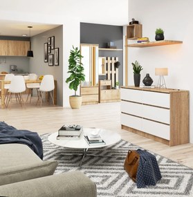 Komoda Kuba 120 cm 6 zásuviek dub sonoma/biela