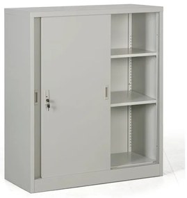 Kovová skriňa s posuvnými dverami, 2 police, 1000 x 1200 x 450 mm, svetlo sivá