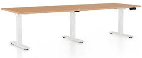 Výškovo nastaviteľný stôl OfficeTech Long, 240 x 80 cm, biela podnož, buk