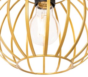 Vidiecka závesná lampa zlatá s drevom 3 svetielka - Yura