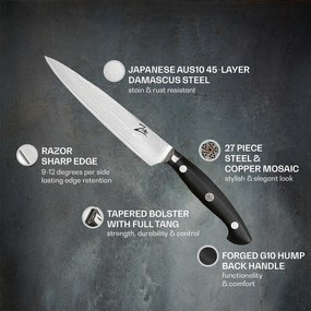 Executive-Plus, 6" univerzálny nôž, 61 HRC, damašková oceľ