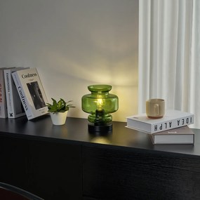 Retro stolná lampa čierna so zeleným sklom - Denise