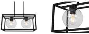 Závesné svietidlo Haga Cage, 2x transparentné sklenené tienidlo v kovovom ráme