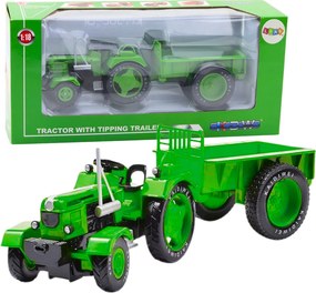 LEAN Toys Kovový poľnohospodársky traktor s prívesom, zelený 1:18