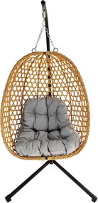 CH SKLADACIA ZÁVESNÁ STOLIČKA FARON – PRÍRODNÁ, ŠEDÝ VANKÚŠ, ČIERNY RÁM