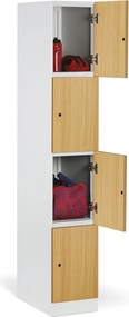 Šatníková skrinka S1 s úložnými boxmi, 4 boxy, 1850 x 300 x 500 mm, otočný zámok, laminované dvere, buk