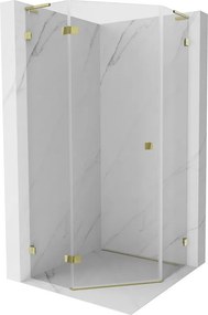Mexen Lunar, L päťuholníkový sprchový kút naklápací doľava 80 x 80 cm, 8mm číre sklo, zlatý profil, 831L-080L-080P-50-00-L
