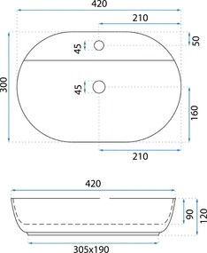 Rea Aura, umývadlo na dosku 42x30x12 cm, biela lesklá, REA-U6617