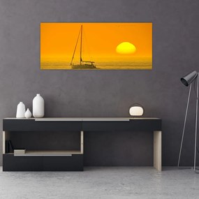 Obraz - Loďka uprostred mora (120x50 cm)