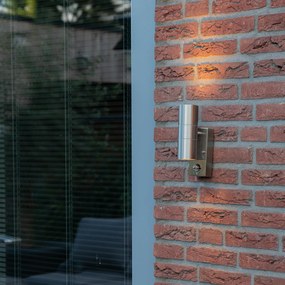 Vonkajšia nástenná lampa oceľ 2-svetlá IP44 s pohybovým senzorom - Duo