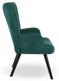 Kreslo ušiak CORDU + taburet — masív, manšestr, čierna / zelená