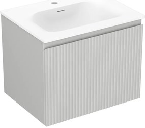 Mexen Rivel, kúpeľňová skrinka 60 cm s umývadlom Vela, 1 zásuvka, drážkovaná, sivá matná/biela, 91A20-06047-1-BF62-W23M01