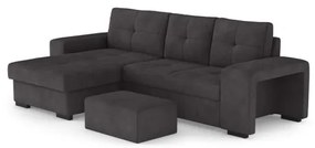 Rozkladacia sedačka s úložným priestorom a taburetom PALERMO, čierna, ľavé prevedenie