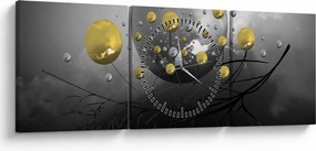 Obraz zlatých abstraktných gulí (s hodinami) (90x30 cm)