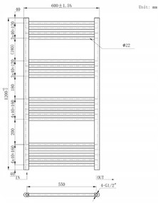 Erga Basic, vykurovacie teleso 1200x600 mm, 555 W, čierna, ERG-LAV-BASIC-12060-BK