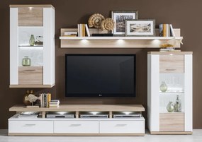 Obývacia stena Caracas kombi 333, dub / biely lesk, s osvetlením